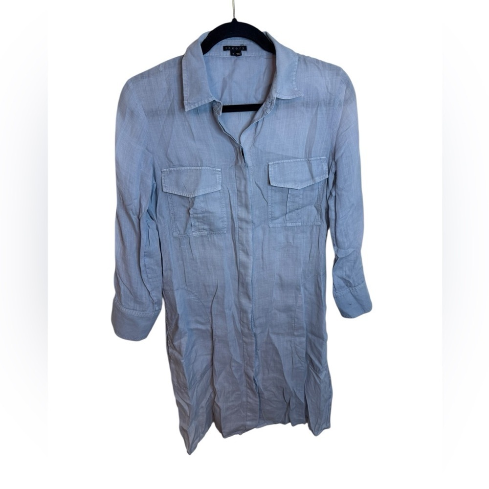 Theory Baby Blue Sheer Mini Shirt Dress